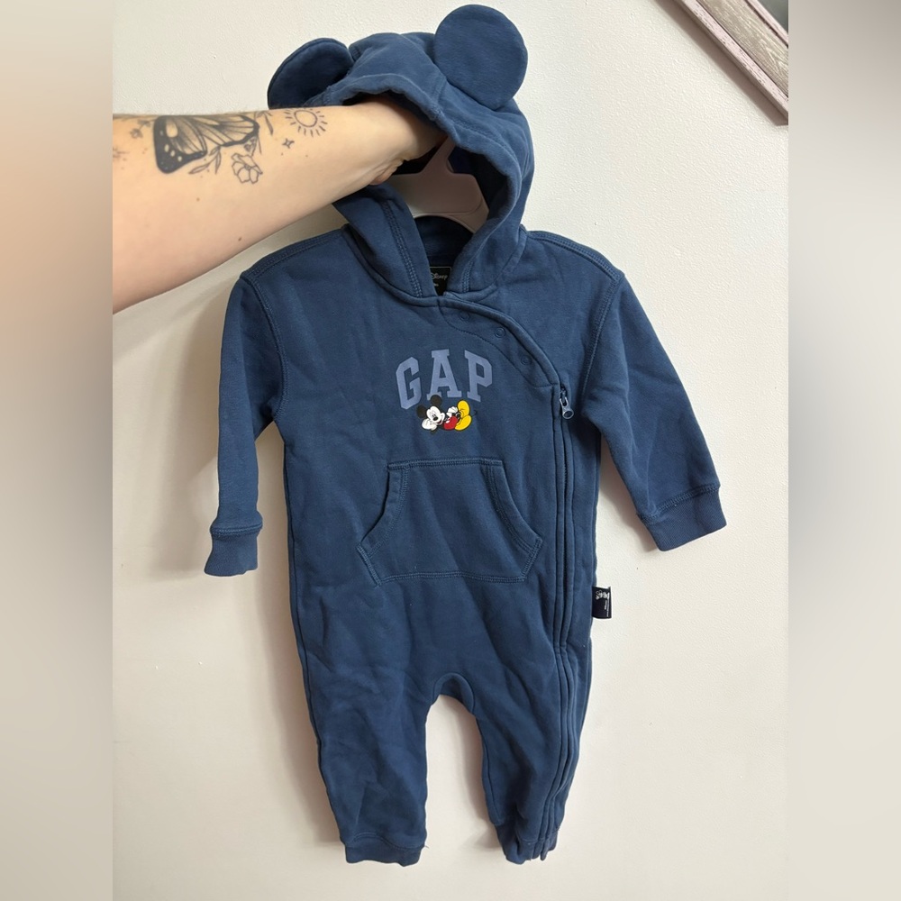 Gap X Disney Navy Mickey Mouse Hooded One-Piece jumpsuit 12-18 months